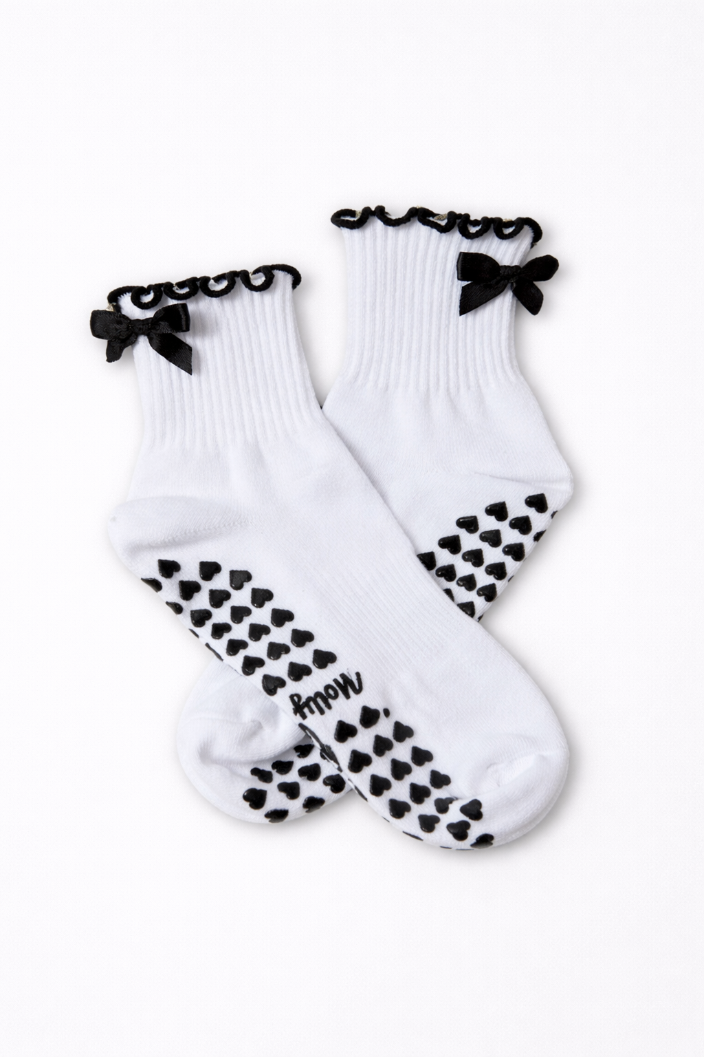 Black & White Bow Grip Sock with Heart Grips