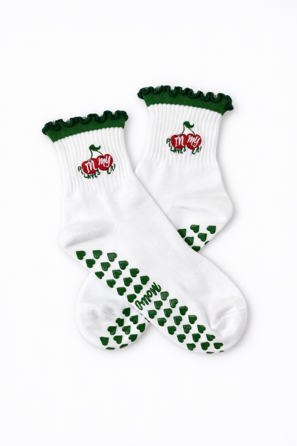 Green Ruffle Cherry Grip Sock "In My Pilates Era" Grip Sock