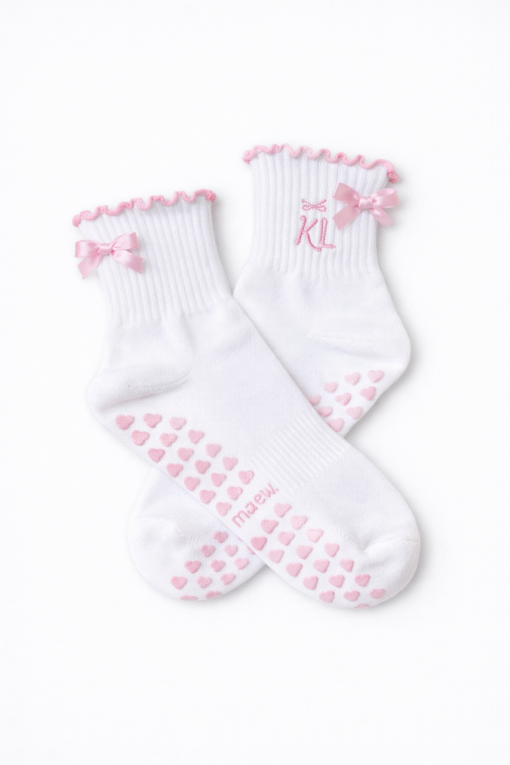 Pink Bow Coquette Grip Sock with Heart Grips
